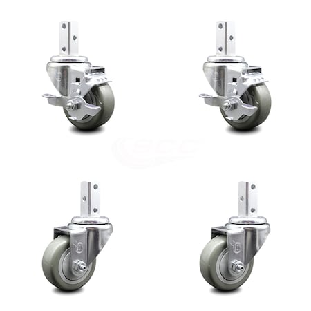 Service Caster 3.5 Inch Gray Polyurethane Wheel Swivel 7/8 Inch Square Stem Caster Brake, 2PK SCC-SQ20S3514-PPUB-GRY-TLB-78-2-S-2